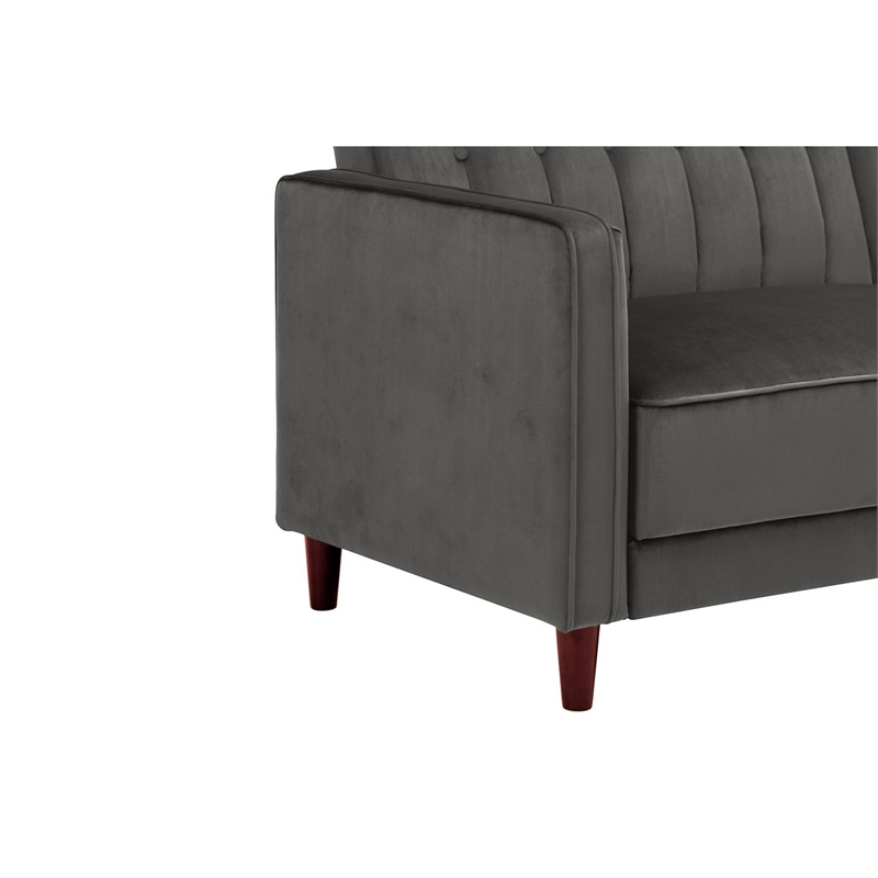 Pin Tufted Transitional Futon in Gray Velvet