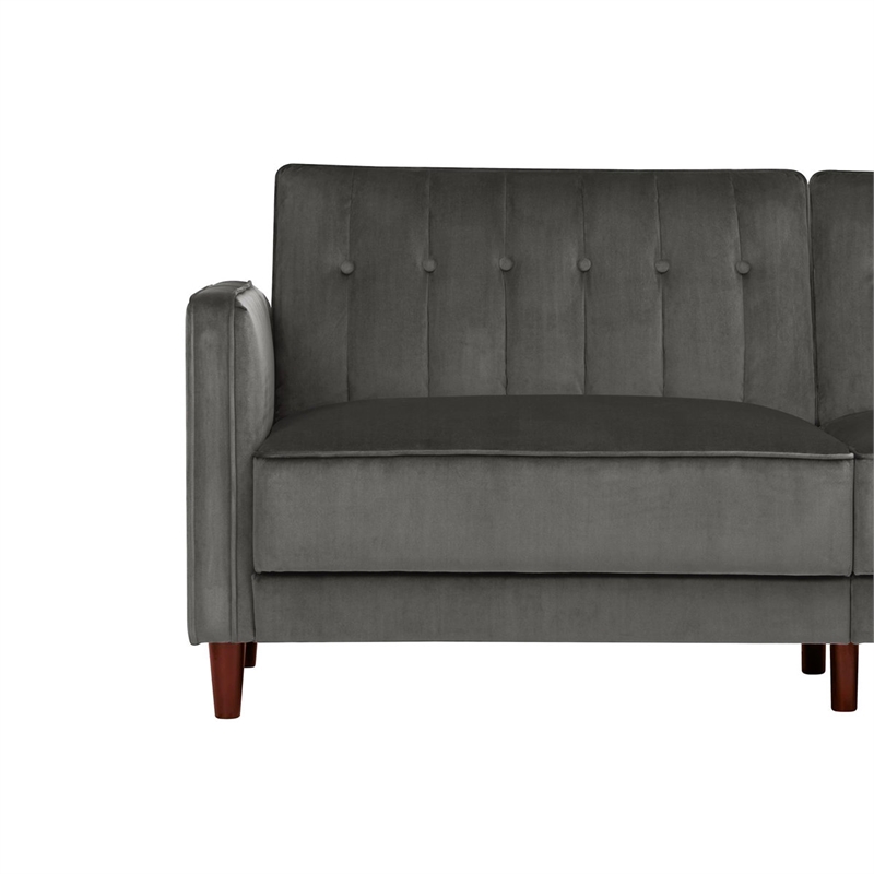 Pin Tufted Transitional Futon in Gray Velvet