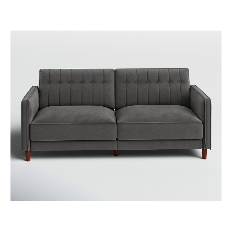 Pin Tufted Transitional Futon in Gray Velvet
