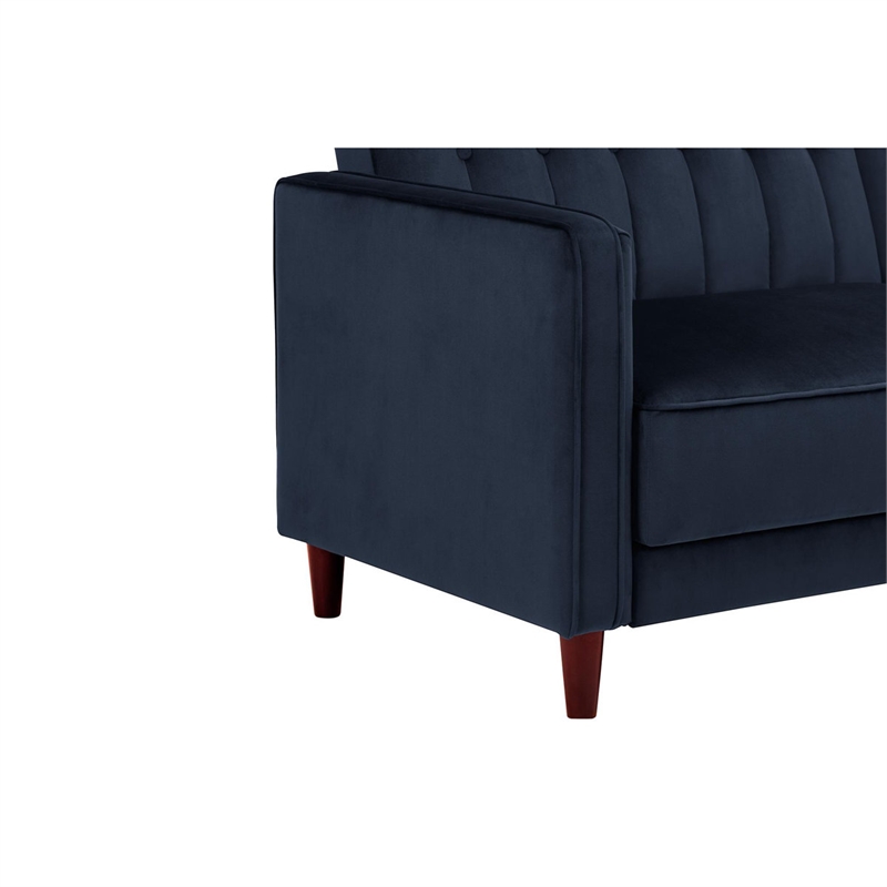 Pin Tufted Transitional Futon in Blue Velvet