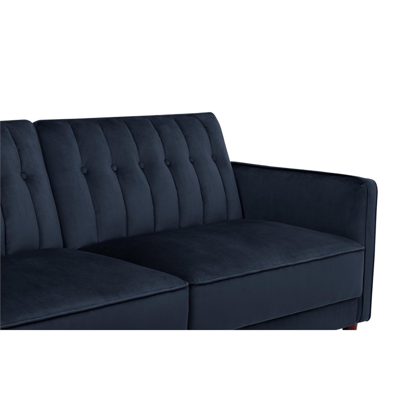 Pin Tufted Transitional Futon in Blue Velvet