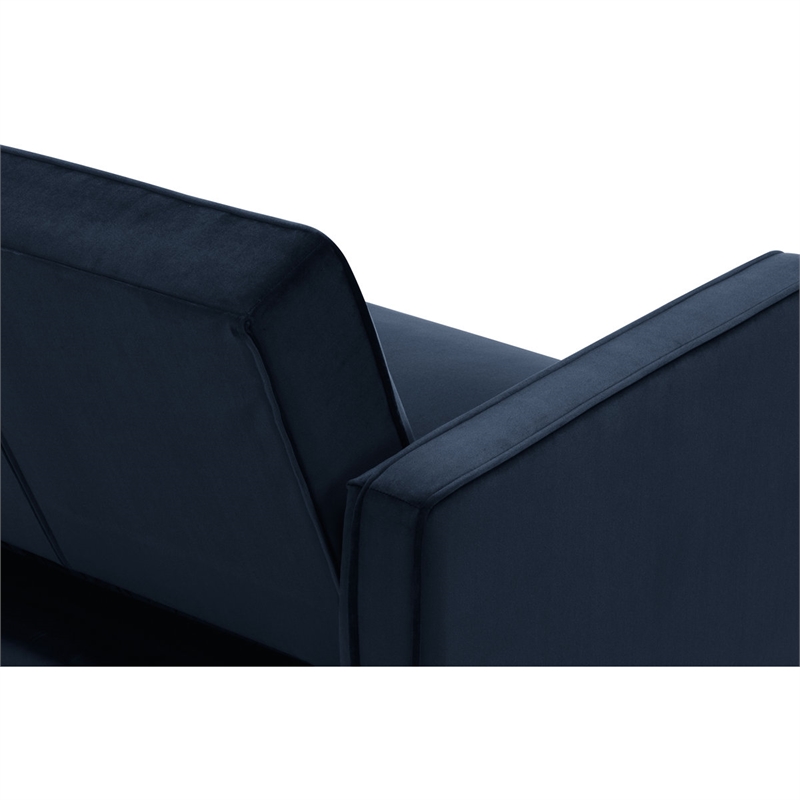 Pin Tufted Transitional Futon in Blue Velvet