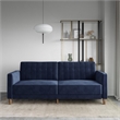 Pin Tufted Transitional Futon in Blue Velvet
