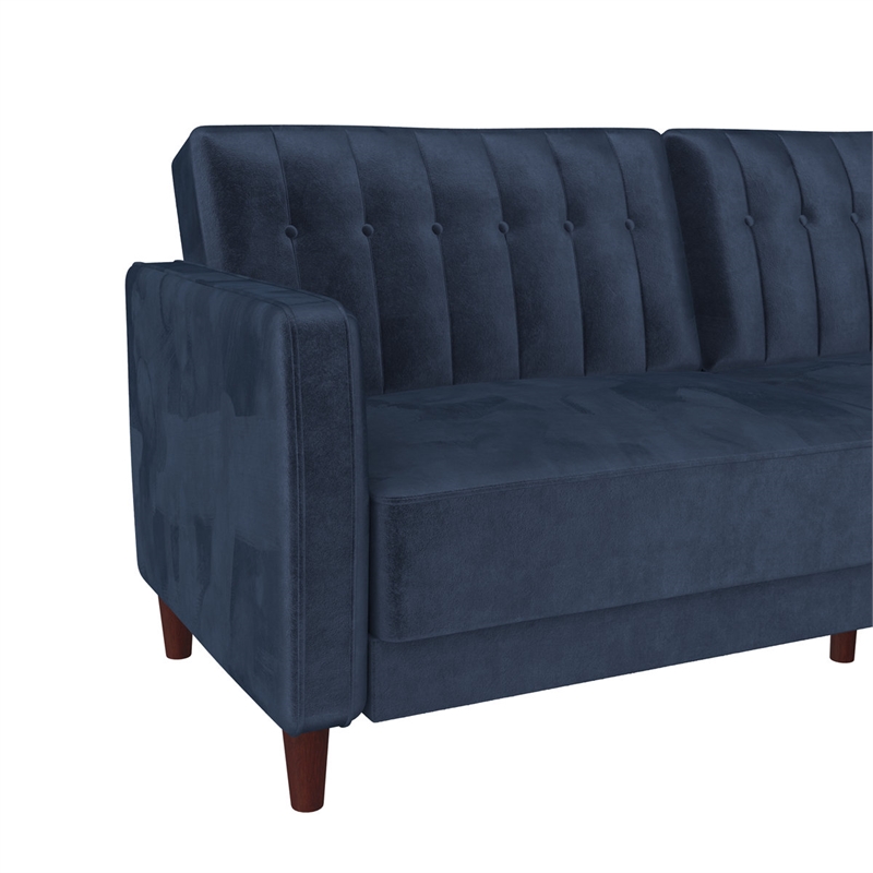 Pin Tufted Transitional Futon in Blue Velvet