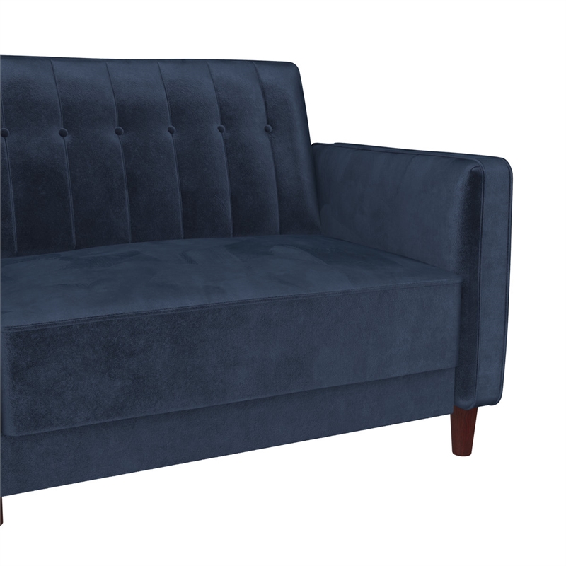 Pin Tufted Transitional Futon in Blue Velvet