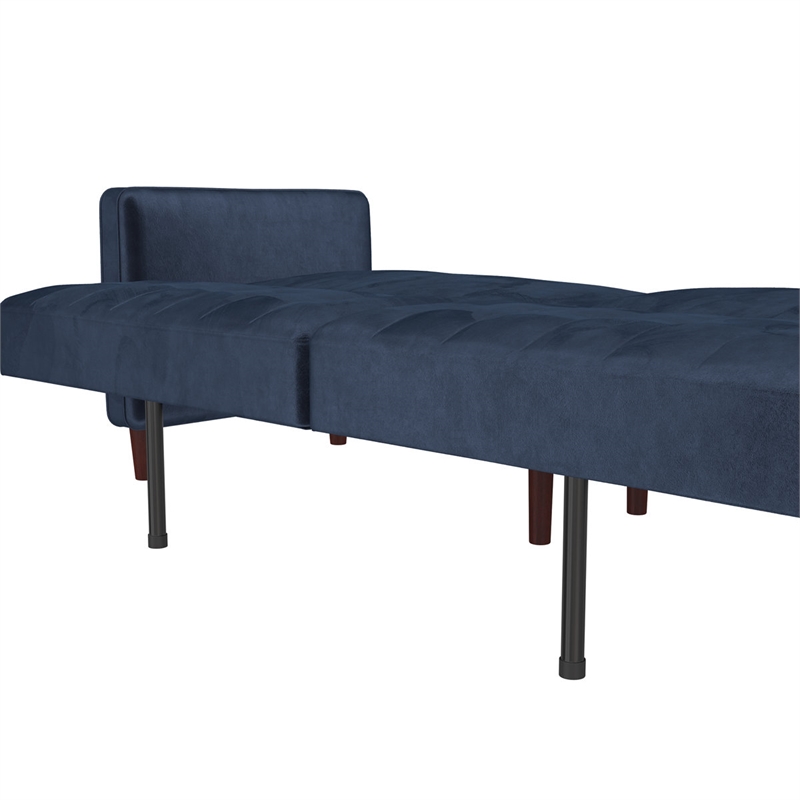 Pin Tufted Transitional Futon in Blue Velvet