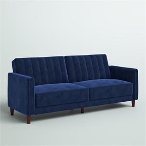 Pin Tufted Transitional Futon in Blue Velvet