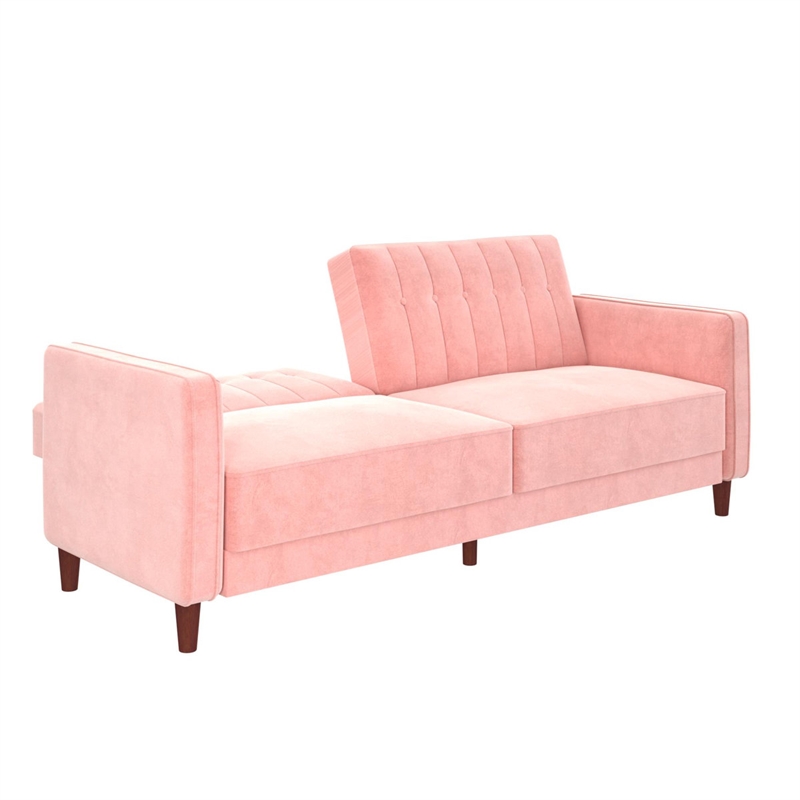 Elara Channel Tufted Transitional Convertible Sofa - Futon in Pink Velvet