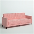Elara Channel Tufted Transitional Convertible Sofa - Futon in Pink Velvet