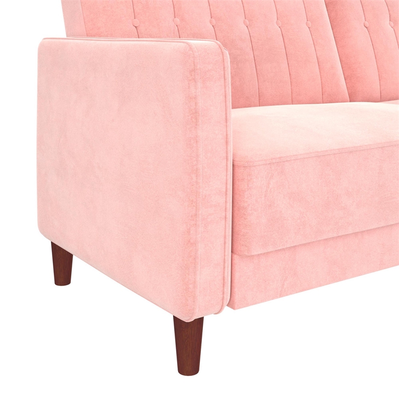 Elara Channel Tufted Transitional Convertible Sofa - Futon in Pink Velvet