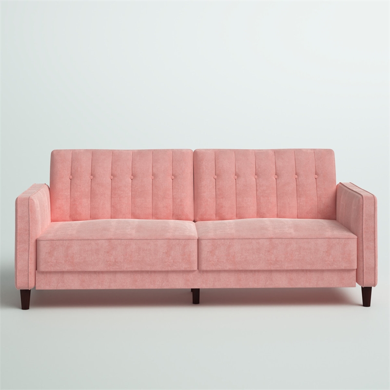 Elara Channel Tufted Transitional Convertible Sofa - Futon in Pink Velvet