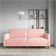 Elara Channel Tufted Transitional Convertible Sofa - Futon in Pink Velvet