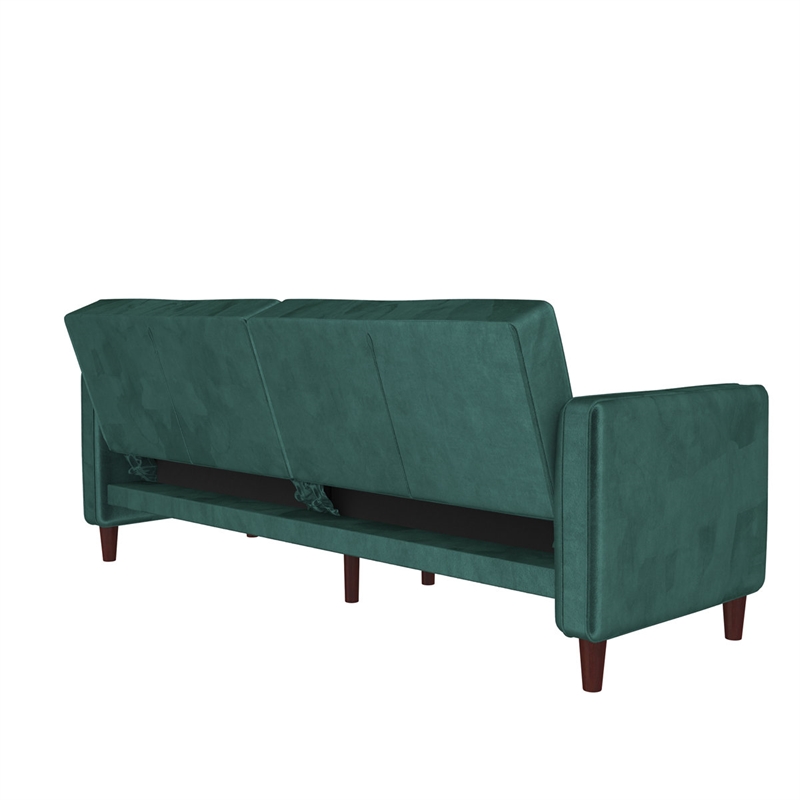 Elara Channel Tufted Transitional Convertible Sofa - Futon in Emerald Green Velvet