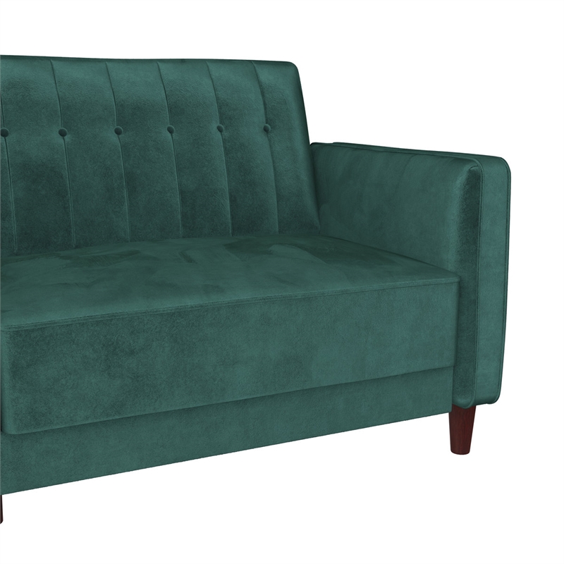 Elara Channel Tufted Transitional Convertible Sofa - Futon in Emerald Green Velvet