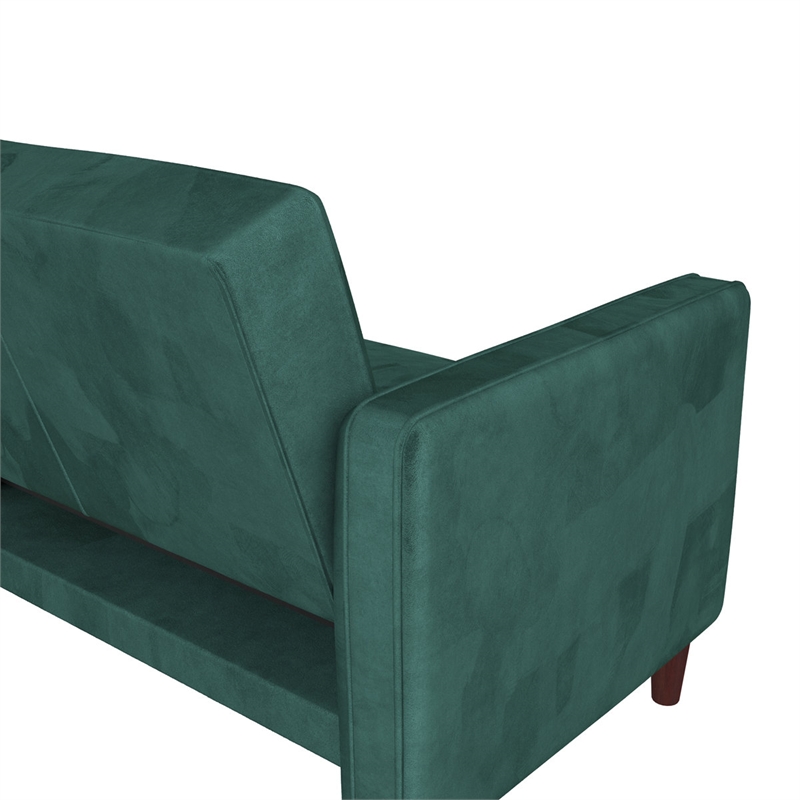 Elara Channel Tufted Transitional Convertible Sofa - Futon in Emerald Green Velvet