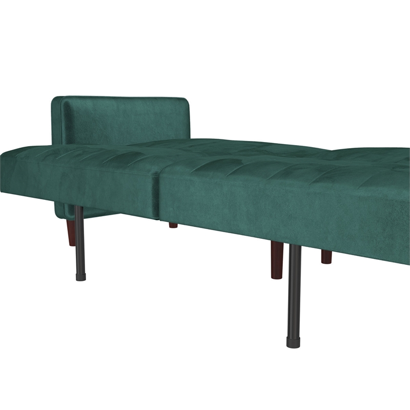 Elara Channel Tufted Transitional Convertible Sofa - Futon in Emerald Green Velvet