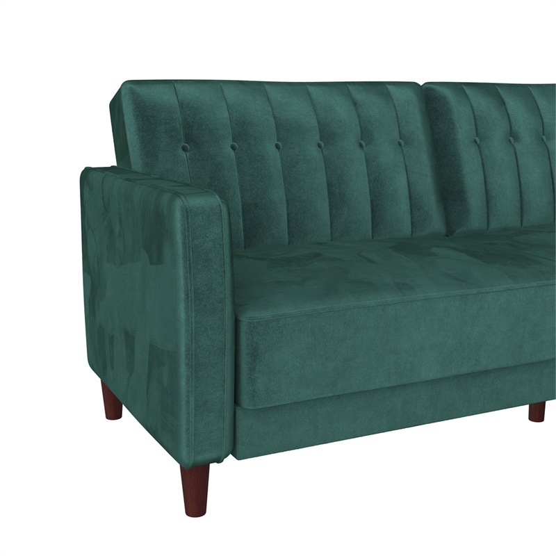 Elara Channel Tufted Transitional Convertible Sofa - Futon in Emerald Green Velvet