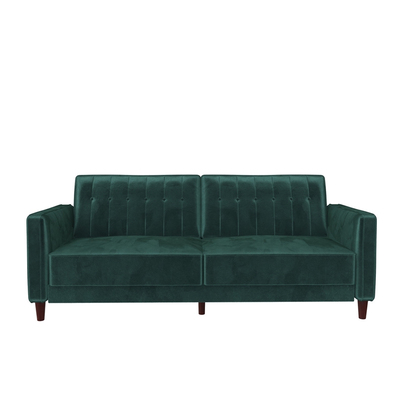 Elara Channel Tufted Transitional Convertible Sofa - Futon in Emerald Green Velvet