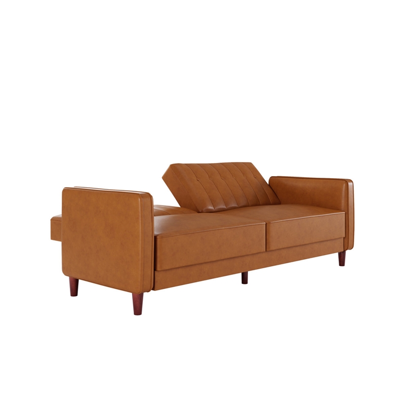Elara Channel Tufted Transitional Convertible Sofa - Futon in Camel Faux Leather