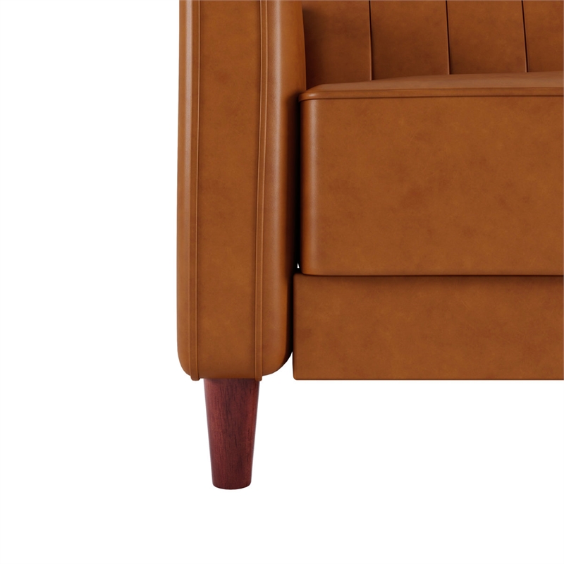 Elara Channel Tufted Transitional Convertible Sofa - Futon in Camel Faux Leather