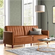Elara Channel Tufted Transitional Convertible Sofa - Futon in Camel Faux Leather