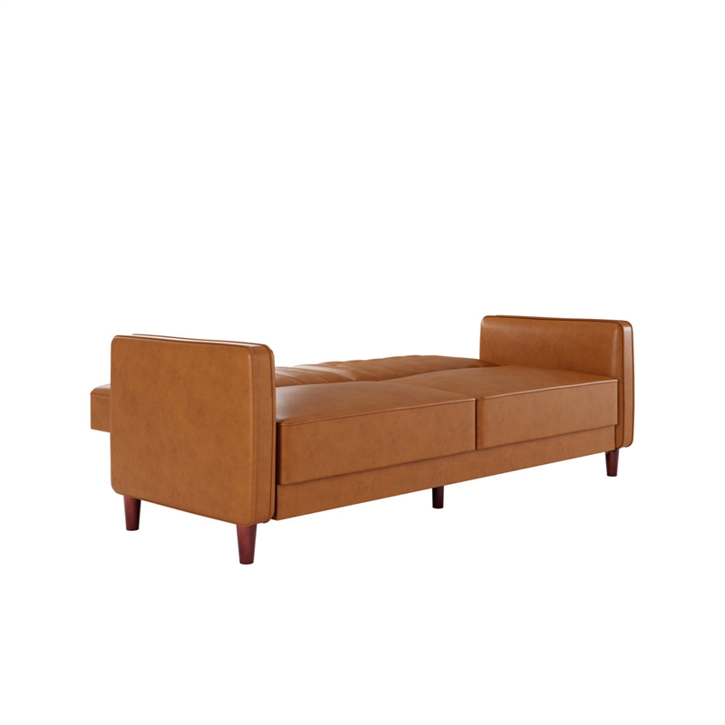 Elara Channel Tufted Transitional Convertible Sofa - Futon in Camel Faux Leather