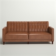Elara Channel Tufted Transitional Convertible Sofa - Futon in Camel Faux Leather