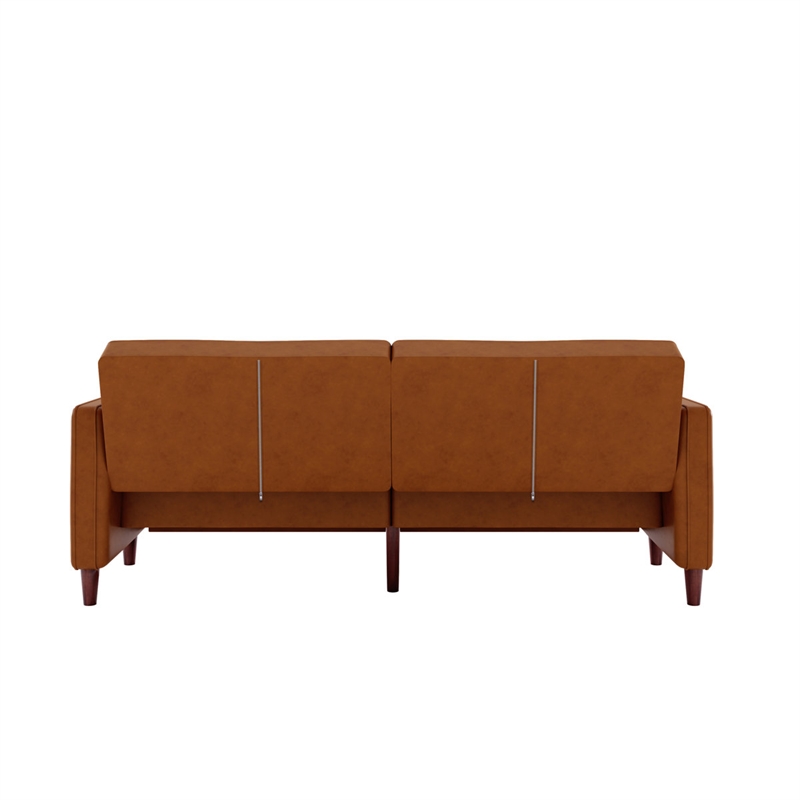 Elara Channel Tufted Transitional Convertible Sofa - Futon in Camel Faux Leather