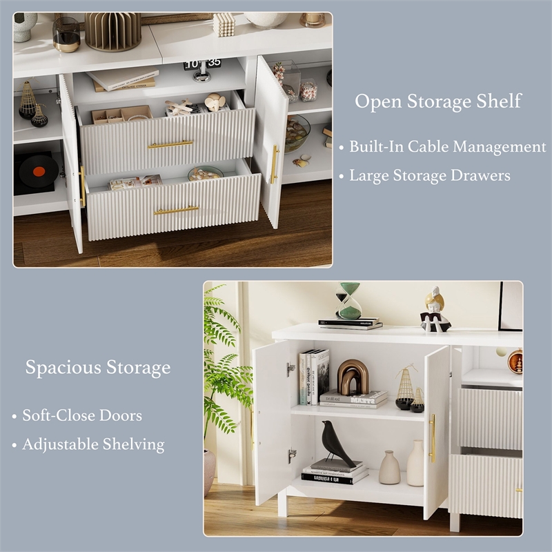 Modern Fluted TV Stand for TVs up to 100 Inch White