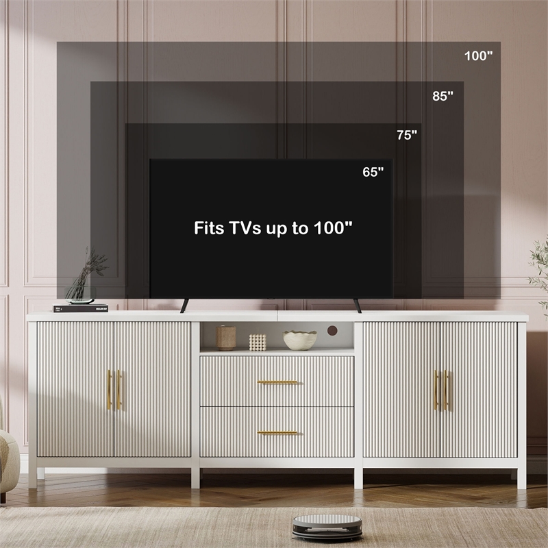 Modern Fluted TV Stand for TVs up to 100 Inch White