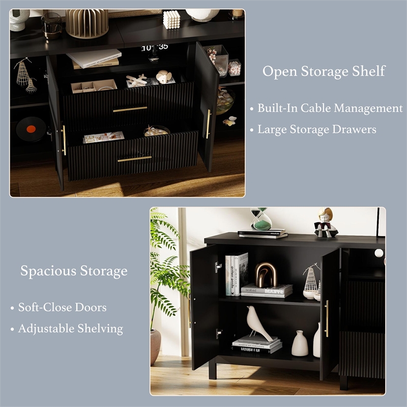 Modern Fluted TV Stand for TVs up to 100 Inch Black