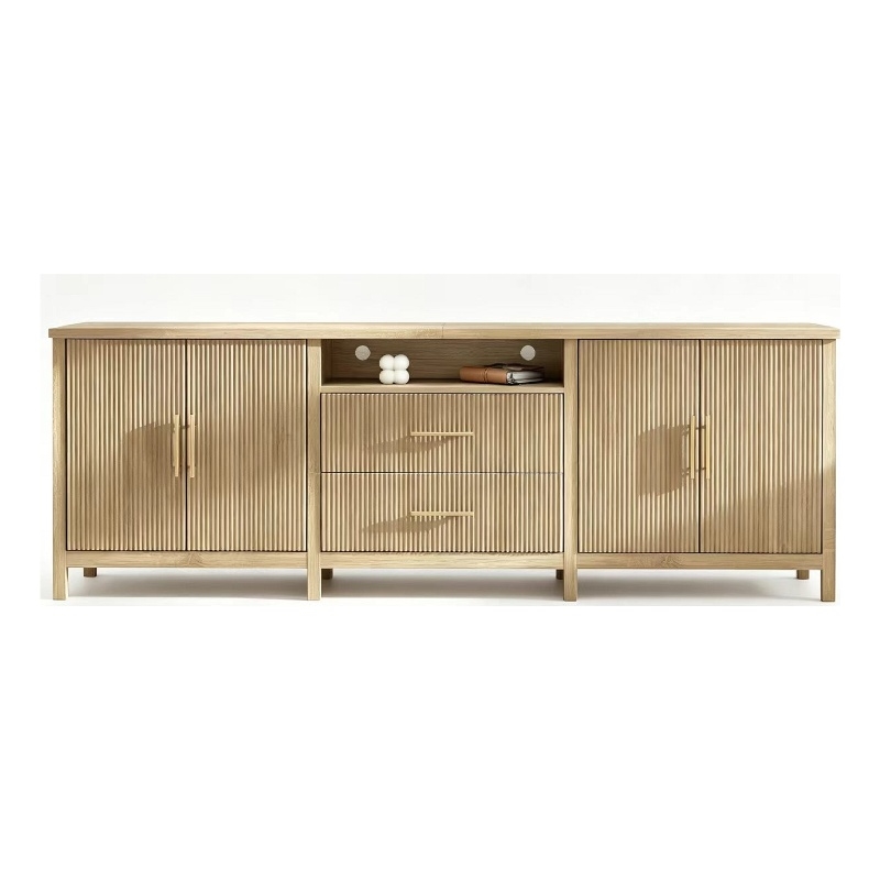 Modern Fluted TV Stand for TVs up to 100 Inch Light Wood Finish