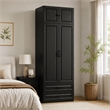 Armoire Closet with Hanging Rod w/ 4 Doors & 2 Drawers Black