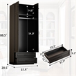 Armoire Closet with Hanging Rod w/ 4 Doors & 2 Drawers Black