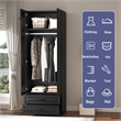 Armoire Closet with Hanging Rod w/ 4 Doors & 2 Drawers Black