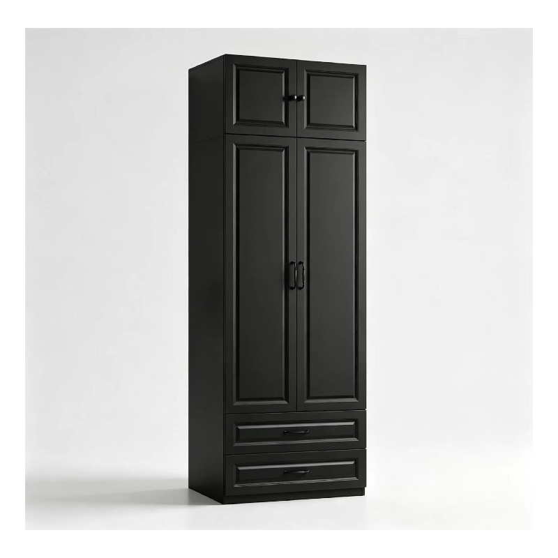 Armoire Closet with Hanging Rod w/ 4 Doors & 2 Drawers Black