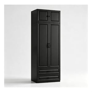 Armoire Closet with Hanging Rod w/ 4 Doors & 2 Drawers Black