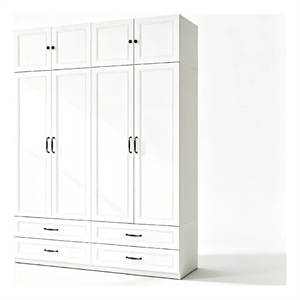 Large Armoire Closet with 4 Drawers & Hanging Rod White