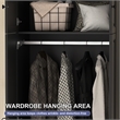 Modern Large Armoire Closet with 4 Drawers & Hanging Rod Black