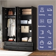 Modern Large Armoire Closet with 4 Drawers & Hanging Rod Black