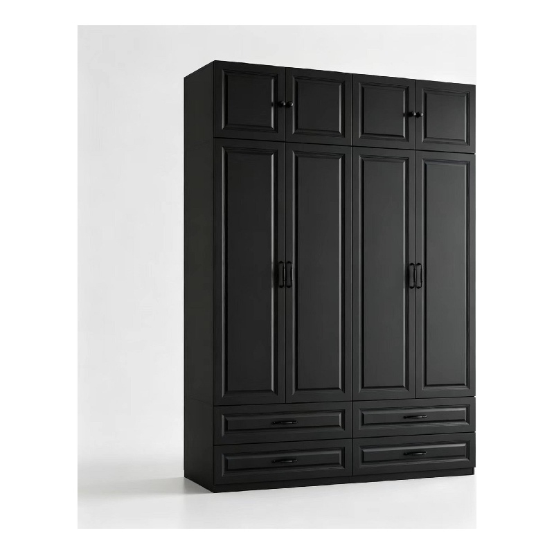 Modern Large Armoire Closet with 4 Drawers & Hanging Rod Black