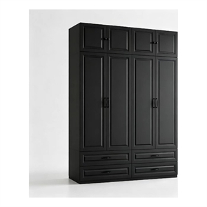 Modern Large Armoire Closet with 4 Drawers & Hanging Rod Black