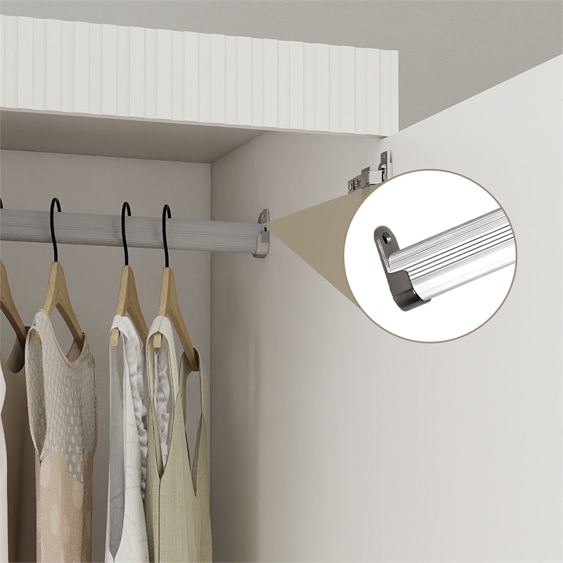 Modern Wardrobe Armoire with 2 Drawers & Hanging Rod White