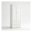 Modern Wardrobe Armoire with 2 Drawers & Hanging Rod White
