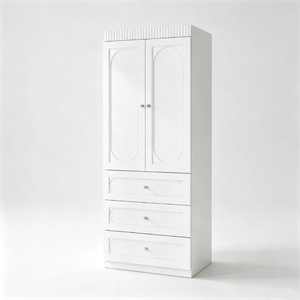 Modern Armoire Closet with Hanging Rod & 3 Drawers White