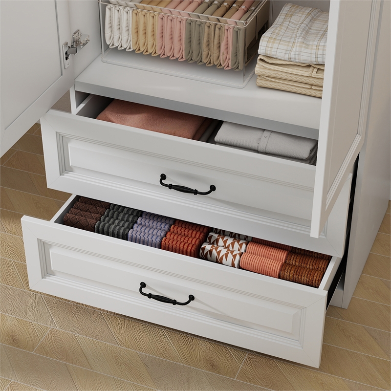 Armoire Wardrobe Closet with 2 Doors & 2 Drawers White