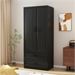 Armoire Wardrobe Closet with 2 Doors & 2 Drawers Black