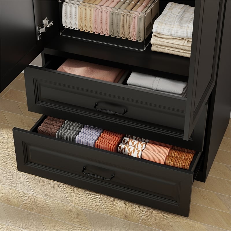Armoire Wardrobe Closet with 2 Doors & 2 Drawers Black