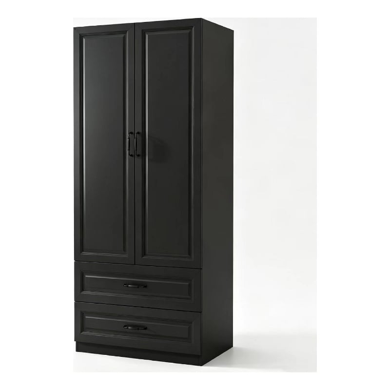 Armoire Wardrobe Closet with 2 Doors & 2 Drawers Black