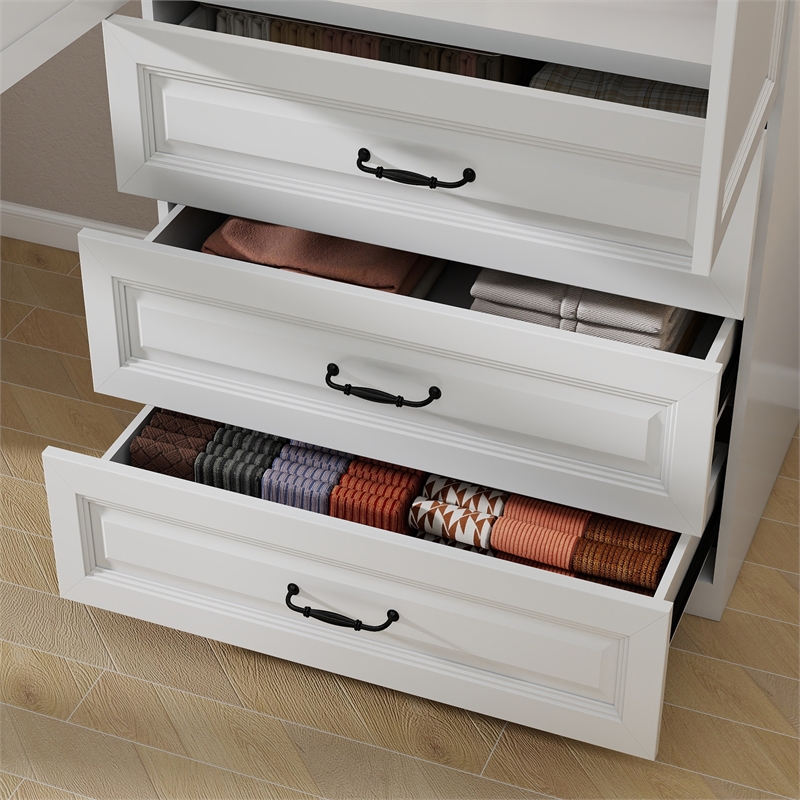 Wardrobe Armoire with 3 Drawers & Hanging Rod White